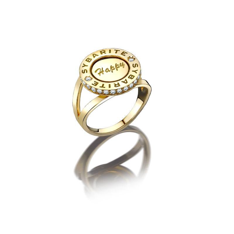 Give the gift of joy with Sybarite. Designed with giving in mind, this ring reflects the jubilation of gifting with a joyous design, intended to be spun and enjoyed by its wearer. Crafted with the utmost expertise in 18k yellow gold and set with