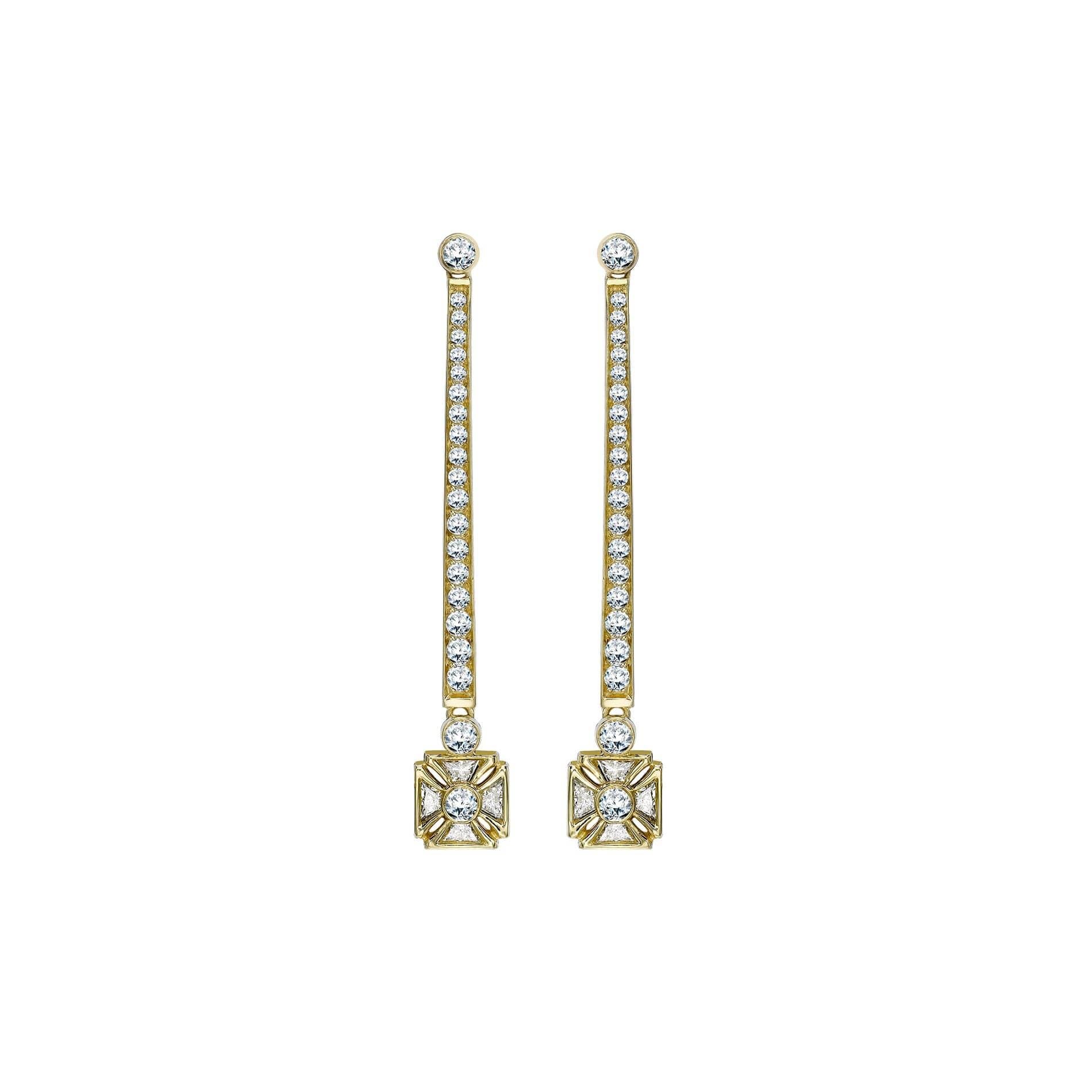 Taille ronde Boucles d'oreilles Royal Jubilee en sybarite et or jaune avec diamants blancs en vente