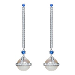 Sybarite Sceptre Drop Earrings in White Gold with White Diamonds & Sapphire