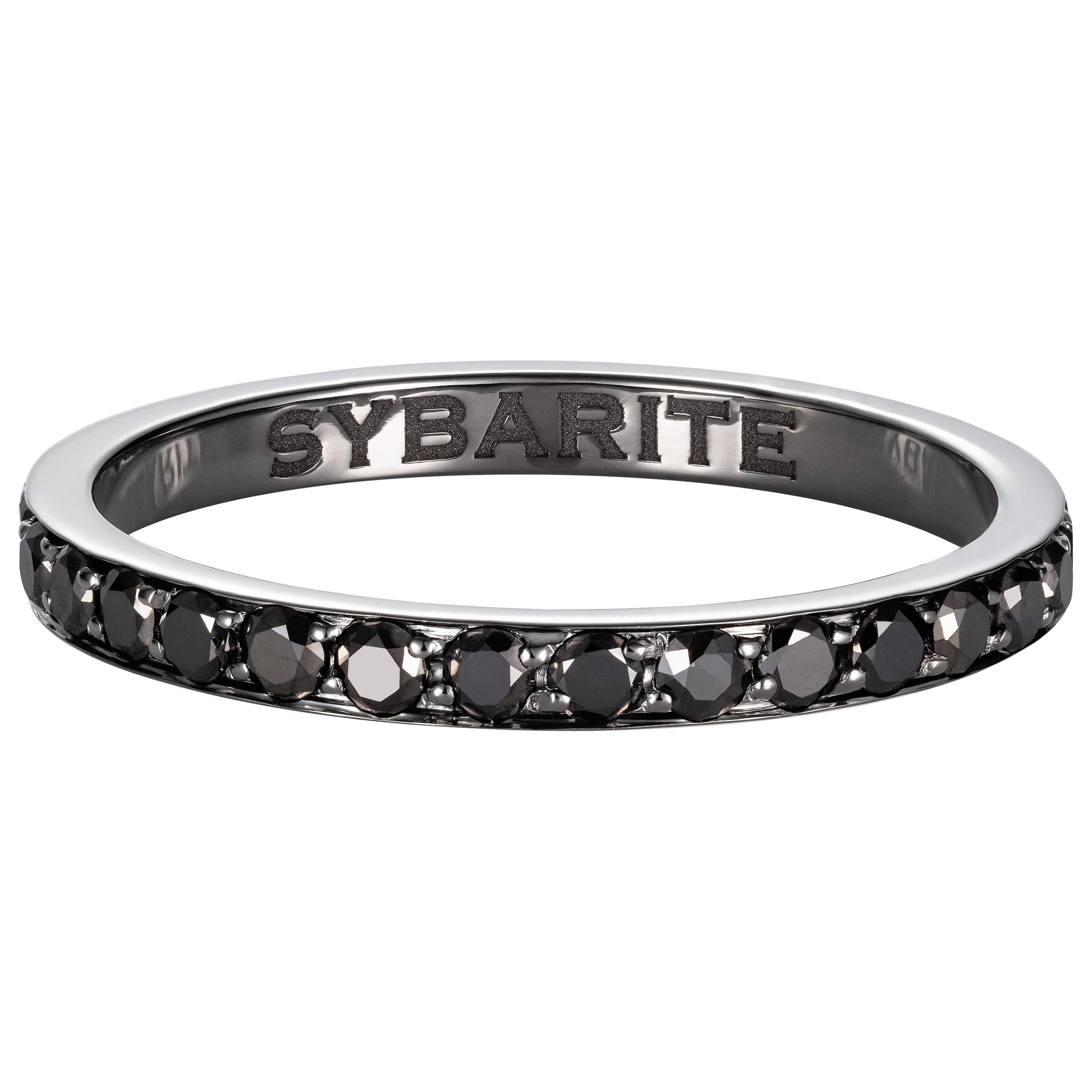 Bague à anneau classique en sybarite et or noirci avec diamants noirs en vente