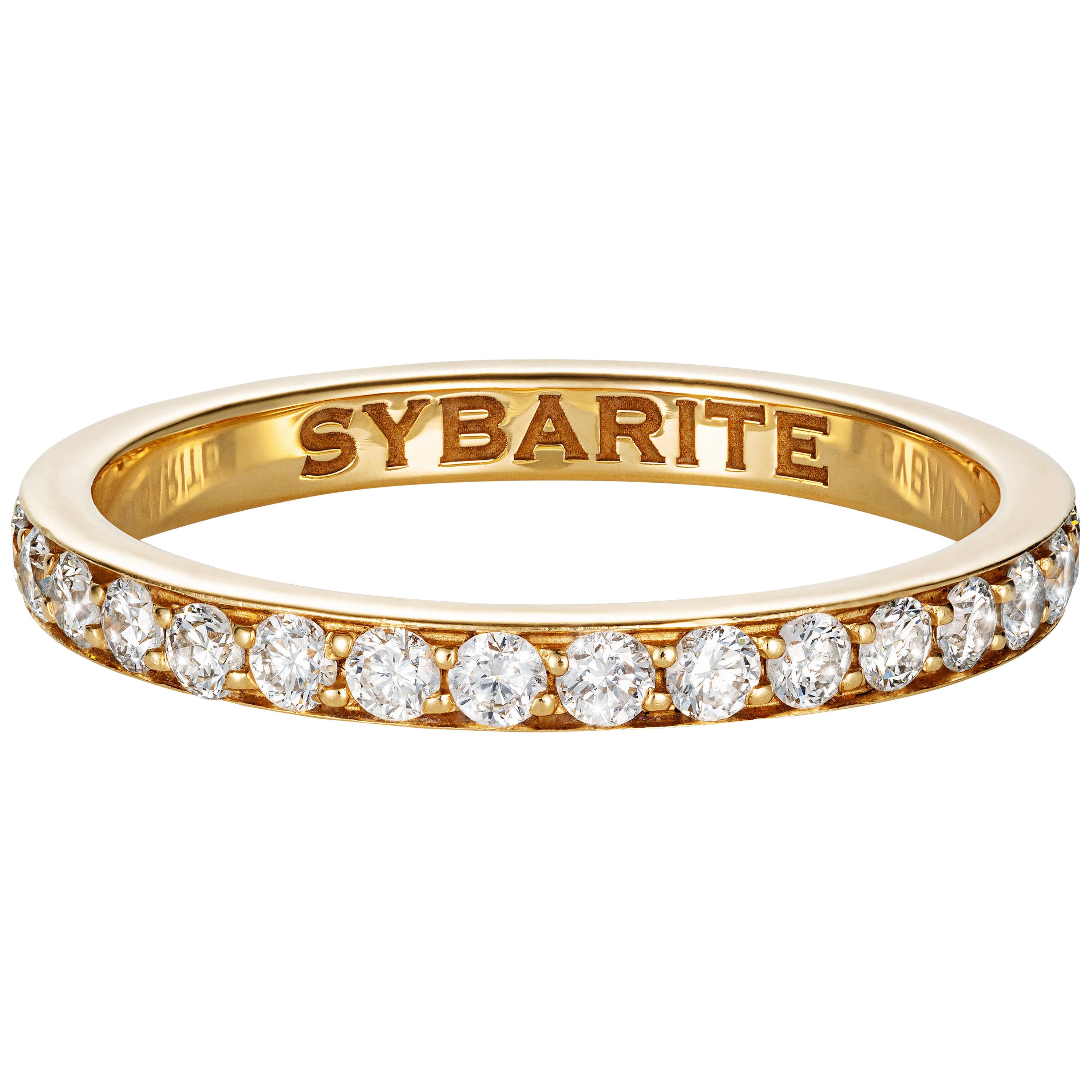 Sybarite Classic Band Ring in Yellow Gold with White Diamonds