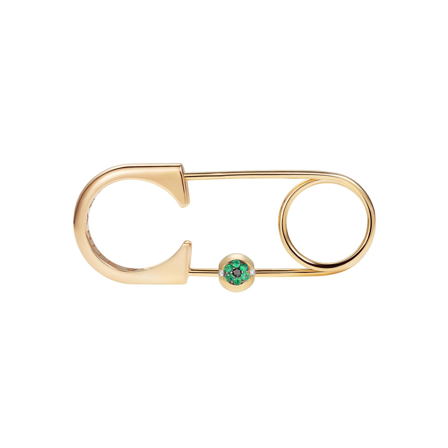 Contemporary Sybarite Jewellery Diamond Charm 18 Karat Yellow Gold Round Cut Emeralds