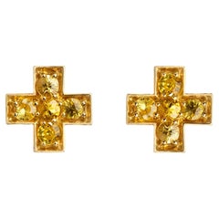 Boucles d'oreilles croix en sybarite et or jaune avec saphirs jaunes