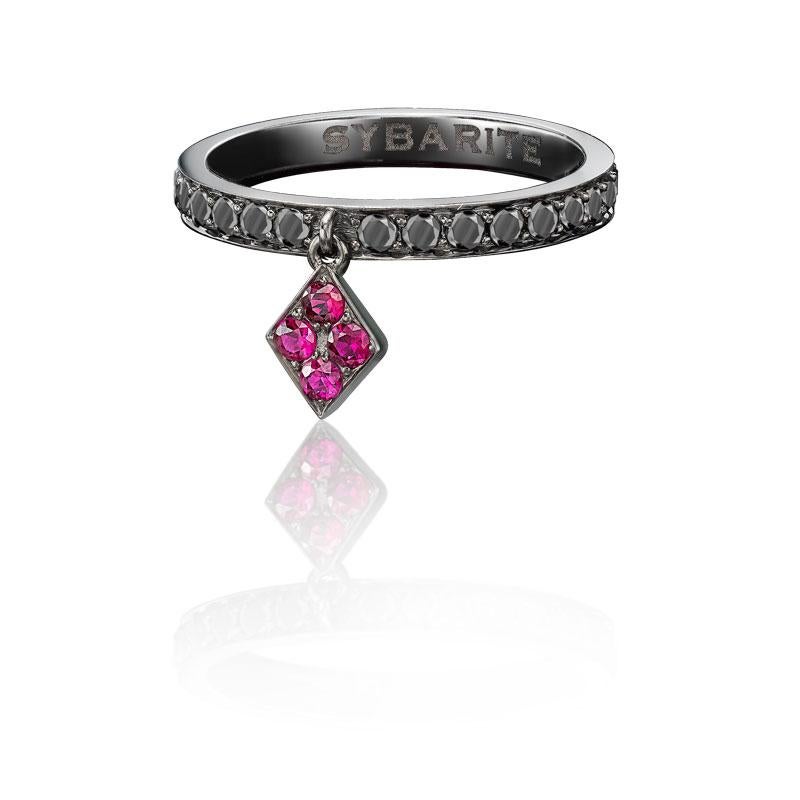 Byzantine Sybarite Jewellery Dangle Ring 0.12 Carats Rubies 0.63 Carats Diamonds For Sale