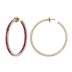Sybarite Hoop Earrings in 18ct Yellow Gold with White Diamonds & Rubies