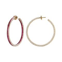 Sybarite Hoop Earrings in Yellow Gold with White Diamonds & Rubies