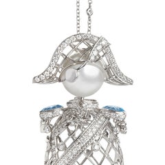Sybarite Nelson Pendant in White Gold with White Diamonds & South Sea Pearl