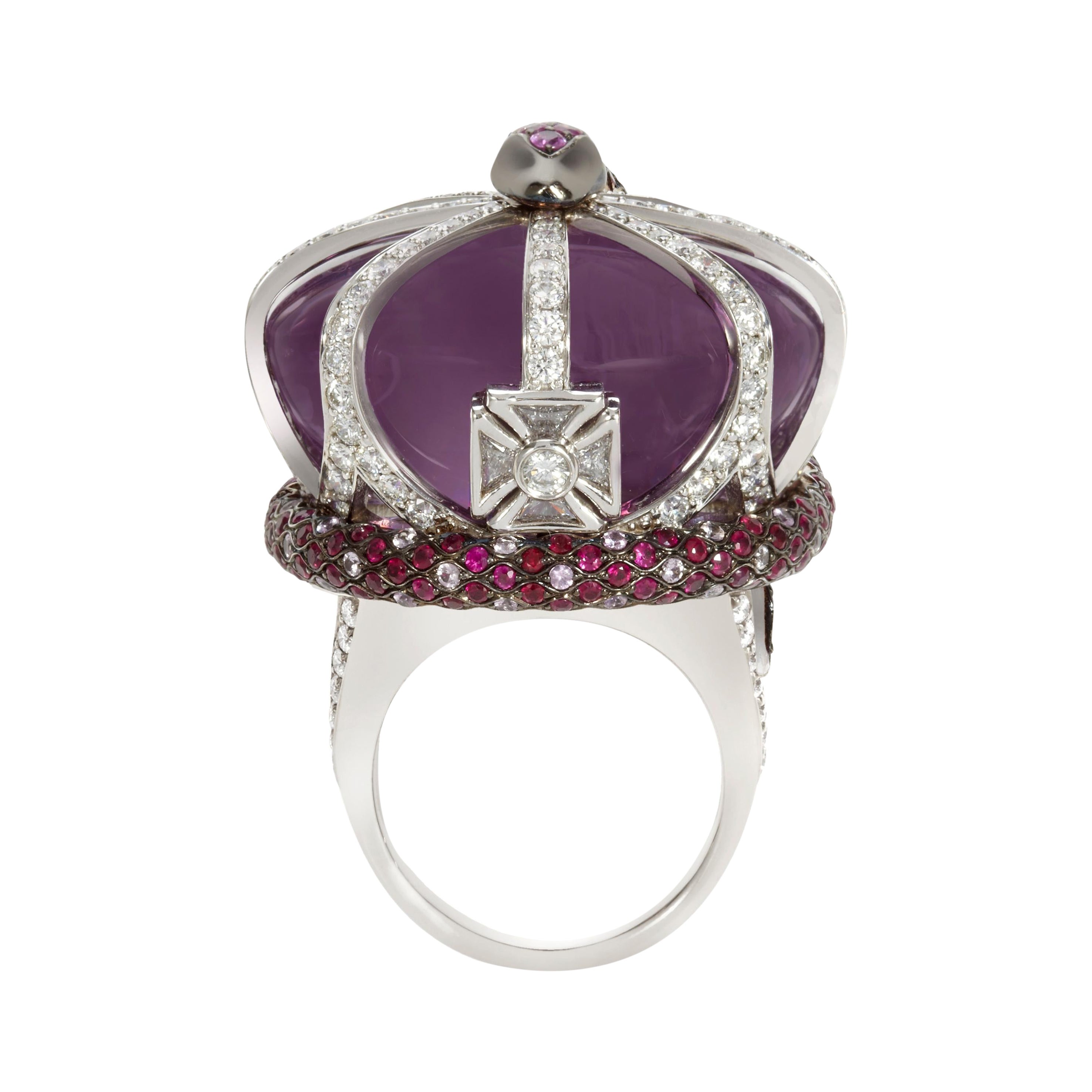 Sybarite Jewellery Anello Principessa Oro Bianco 18 Carati 1,28 Carati Rubini Ametista in vendita