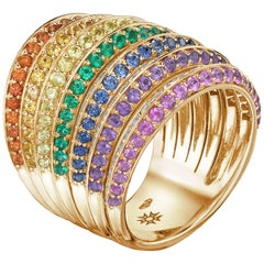 Sybarite Rainbow Ring in Yellow Gold with White Diamonds, Sapphires & Emeralds