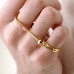 Sybarite Safety Pin Ring in Yellow Gold with Rainbow Gemstones and a Charm Ball