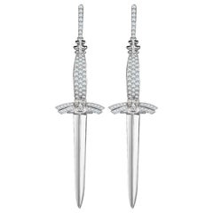 Sybarite Jewellery Sword Earrings 18 Karat White Gold, 0.69 Carat Diamonds