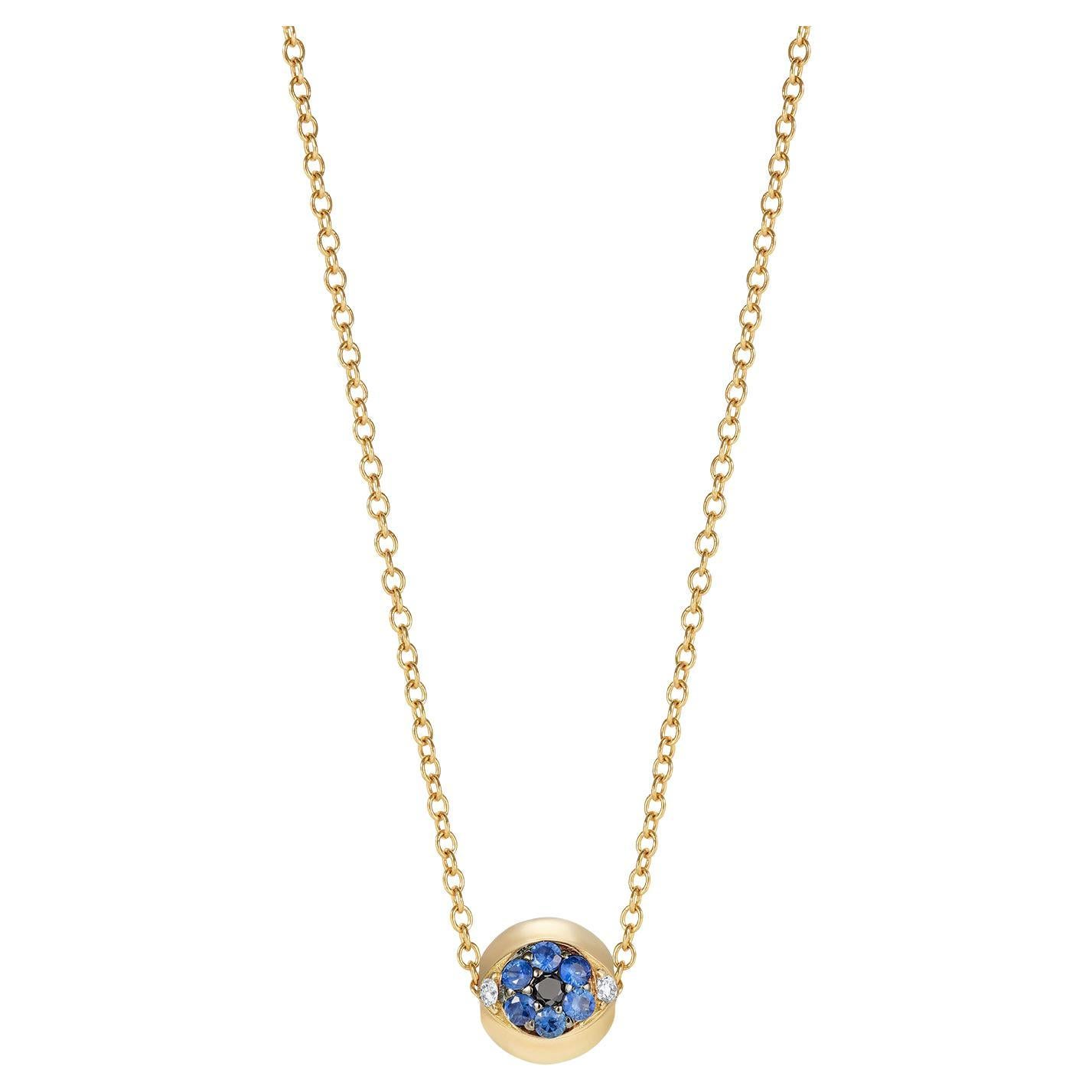 Broche de seguridad de sibarita Amuleto y collar del ojo que todo lo ve de oro amarillo y zafiros