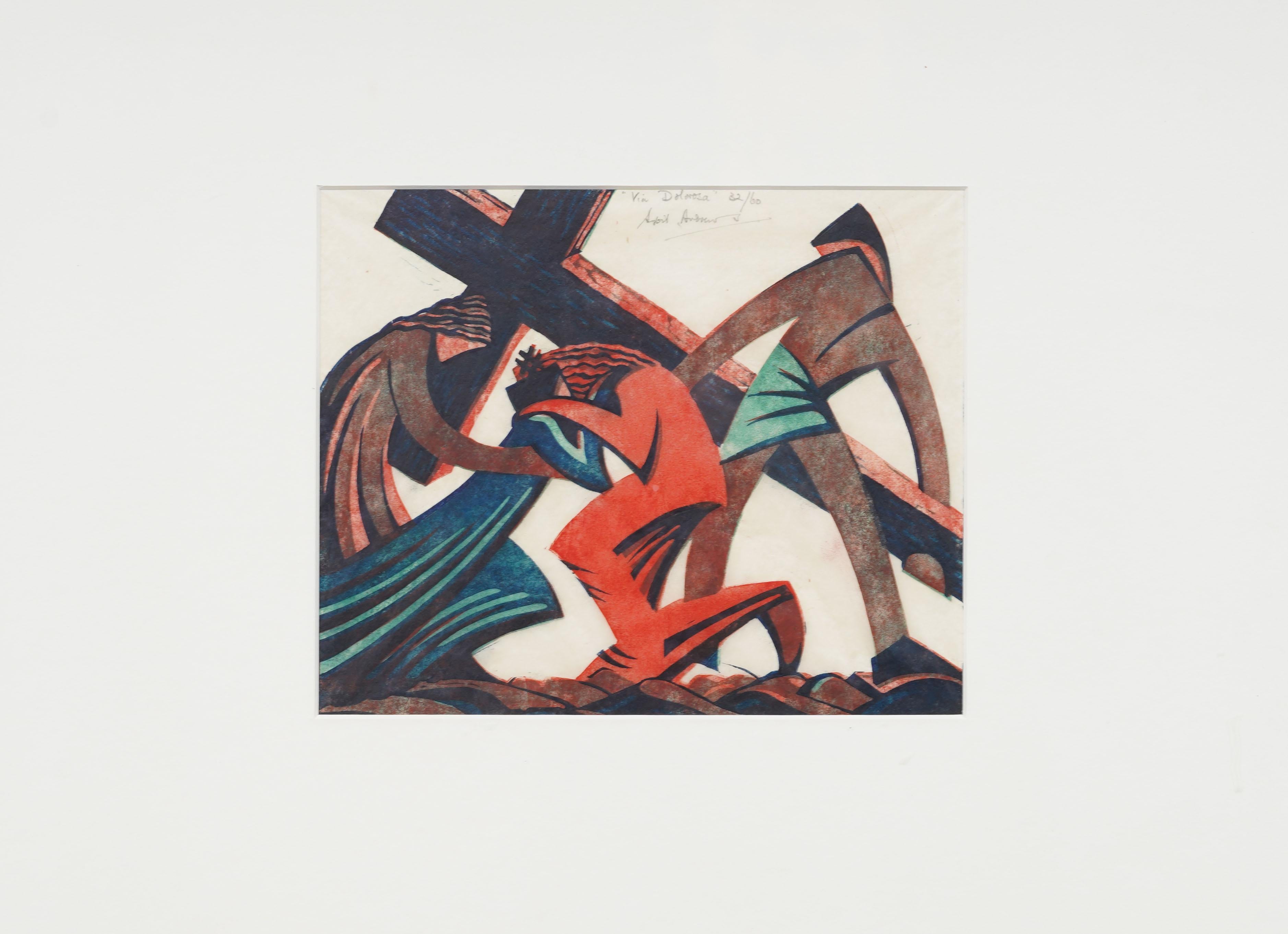 Antique English Canadian modernist print by Sybil Andrews (1898 - 1992).  Titled, 