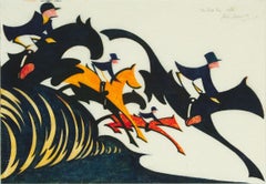 In Full Cry - 20th Century, Linocut, Print by Sybil Andrews