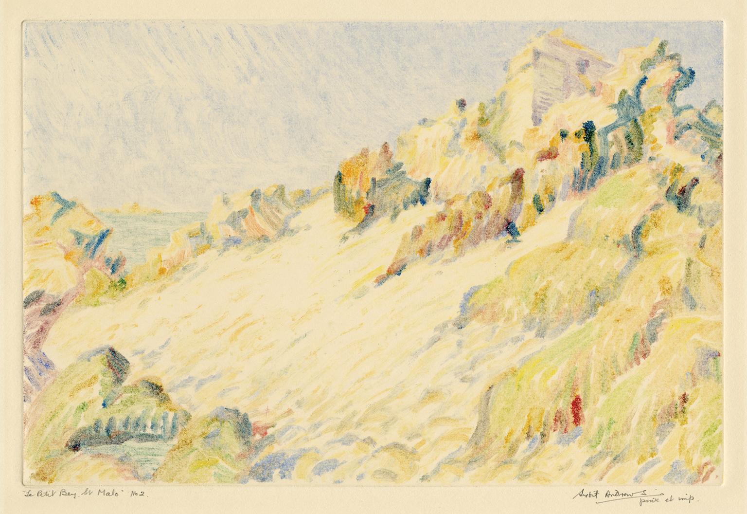 Landscape Print Sybil Andrews - Le Petit Bay, St. Malo" - Impressionnisme britannique des années 1920