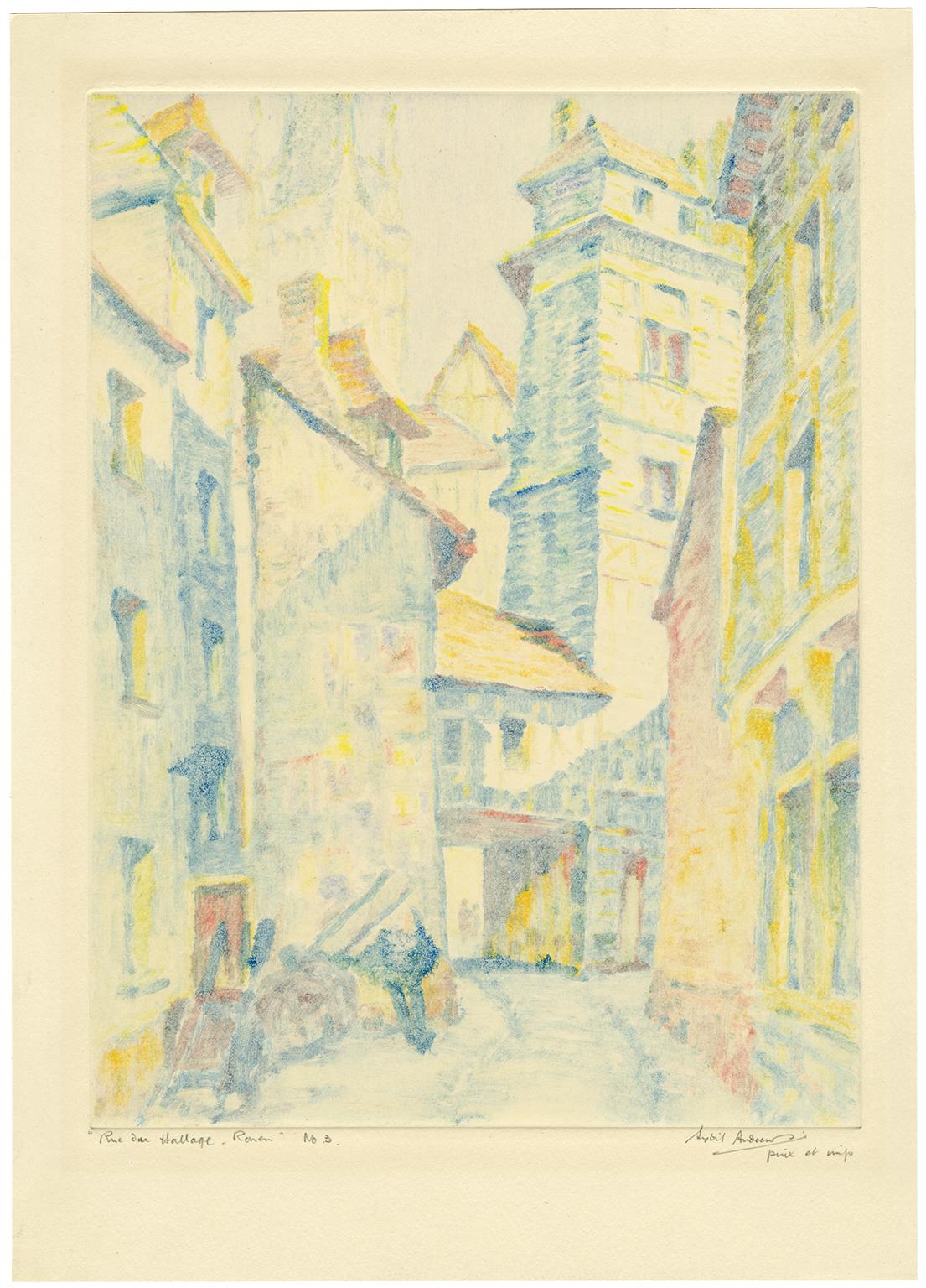 'Rue du Hallage - Rouen' — 1920s British Impressionism - Print by Sybil Andrews