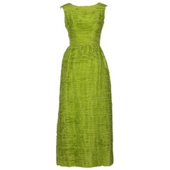 Vintage Sybil Connolly Couture Green Pleated Linen Dress, 1960s