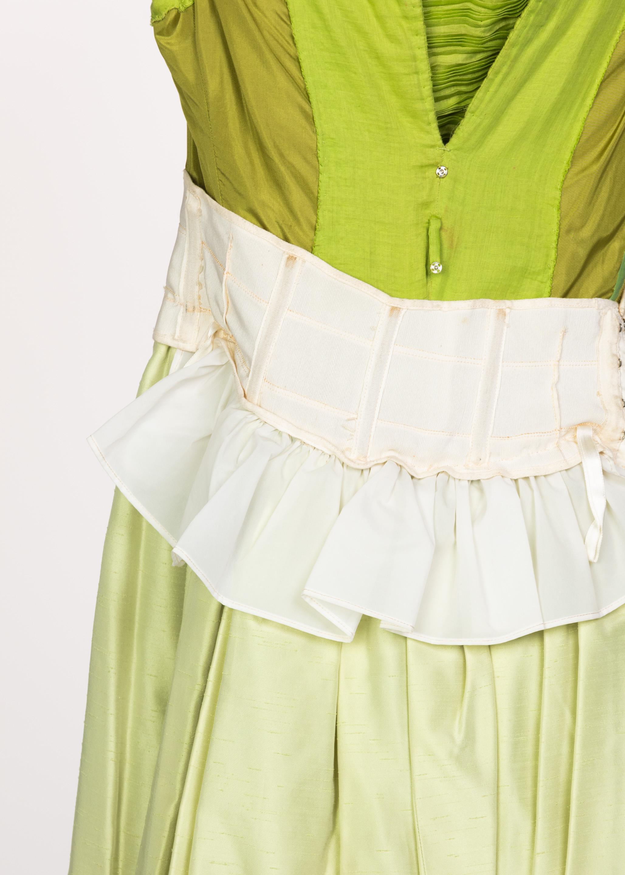 Sybil Connolly Couture Green Pleated Linen Maxi Dress, 1960s For Sale 6