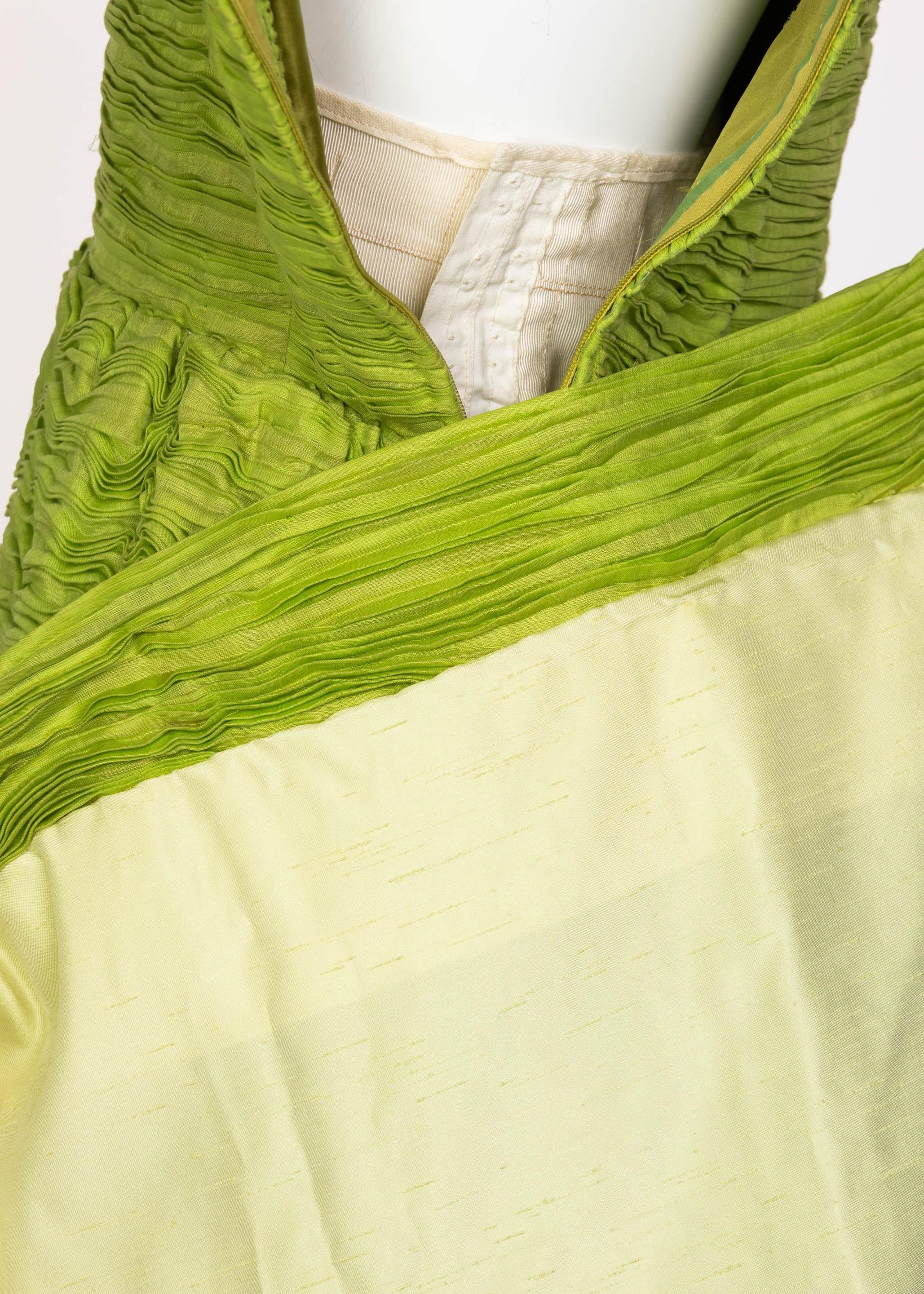 Sybil Connolly Couture Green Pleated Linen Maxi Dress, 1960s For Sale 7