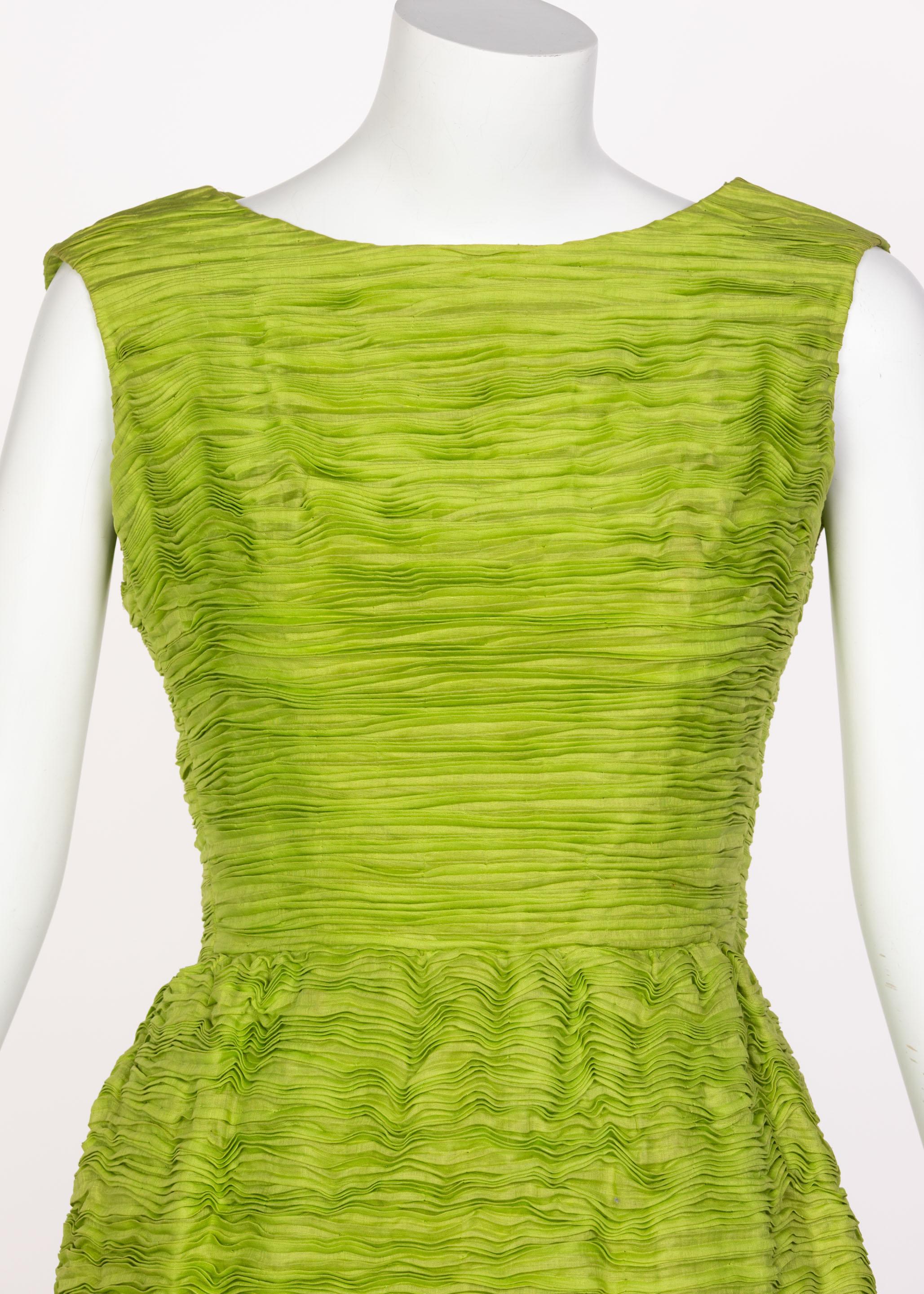 Sybil Connolly Couture Green Pleated Linen Maxi Dress, 1960s For Sale 2