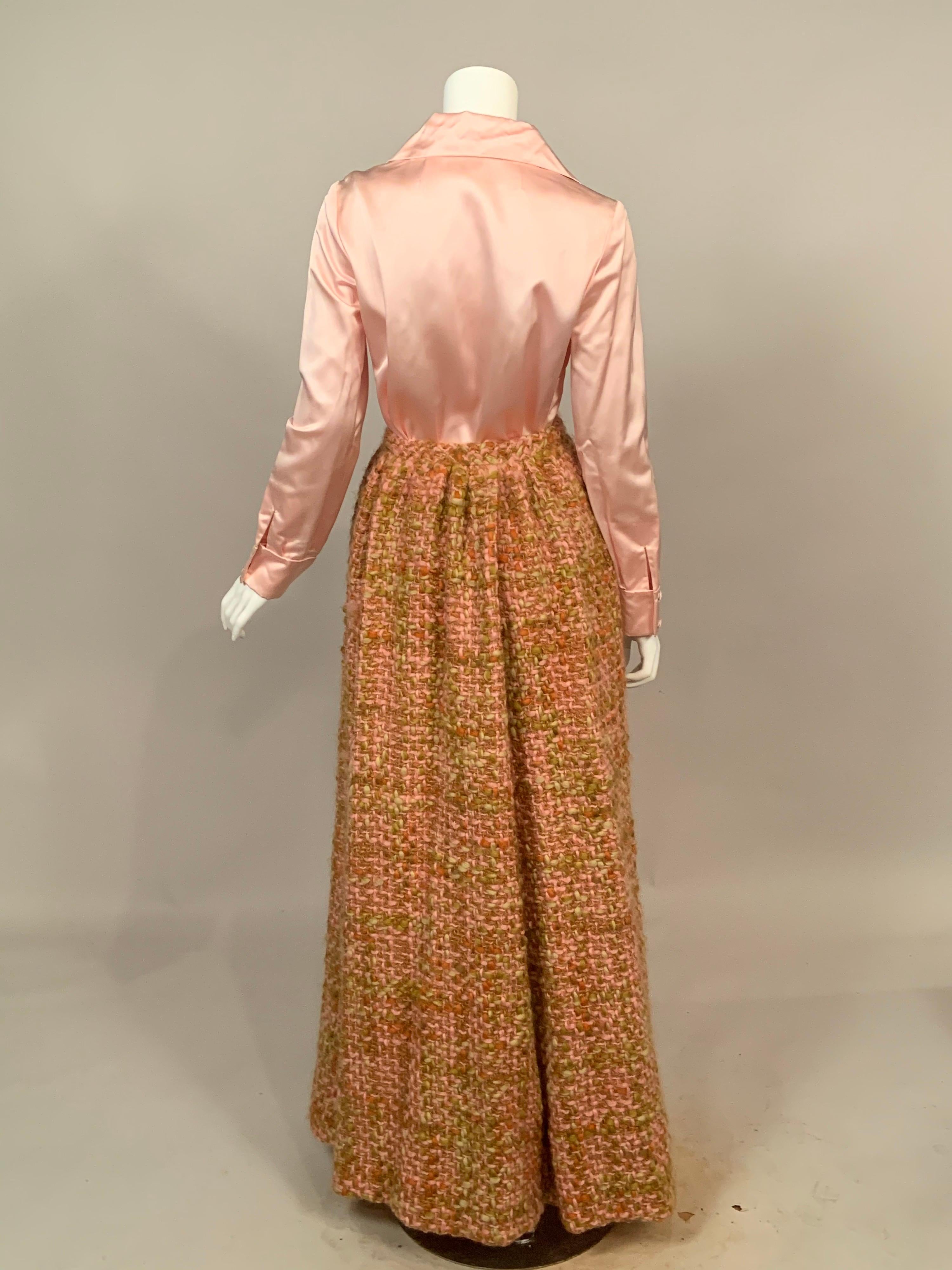 Brown Sybil Connolly Couture Pink Silk Satin Blouse and Hand Loomed Irish Wool Skirt