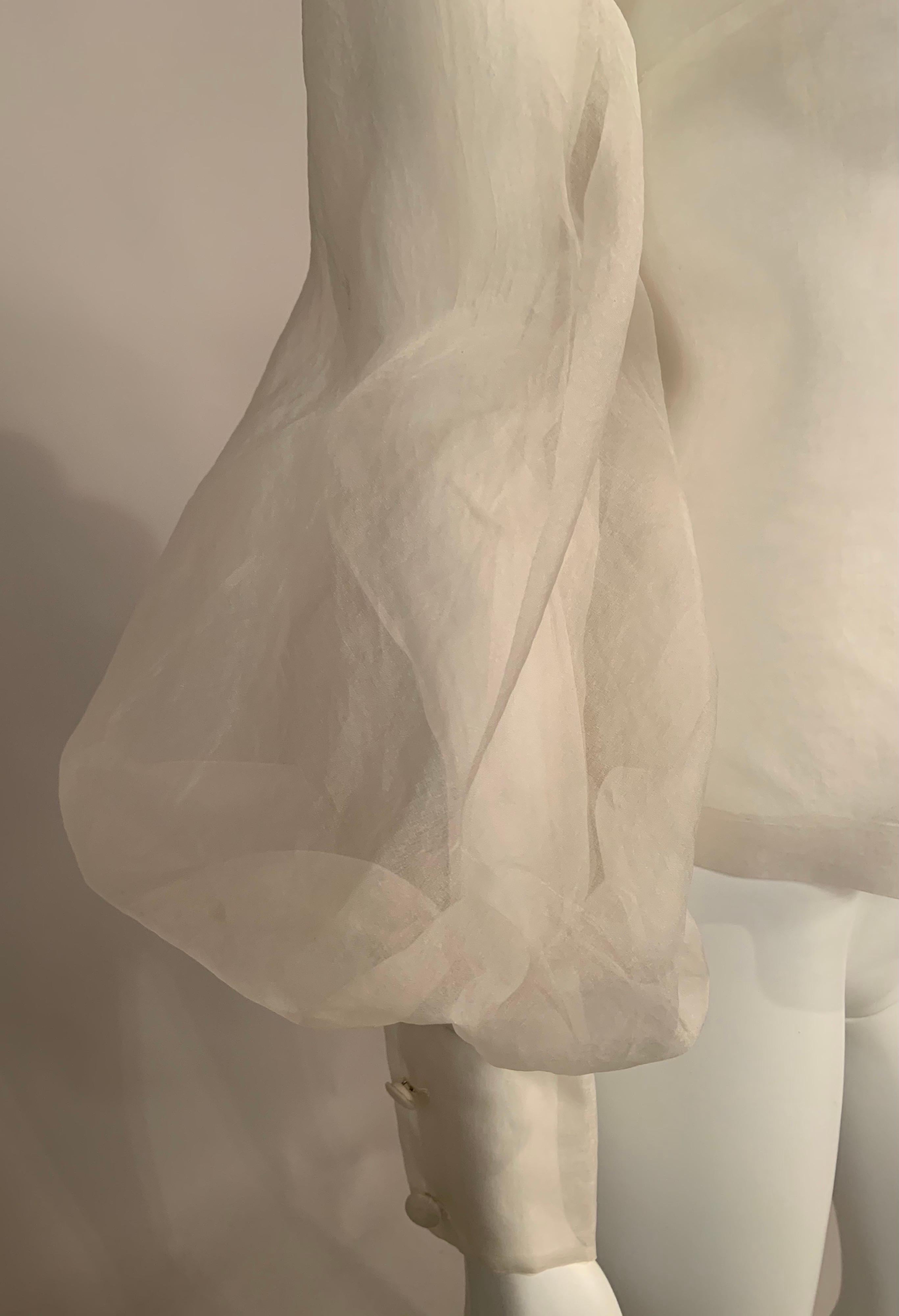 Sybil Connolly Couture Sheer White Silk Organza Blouse with Very Full Sleeves In Excellent Condition In New Hope, PA