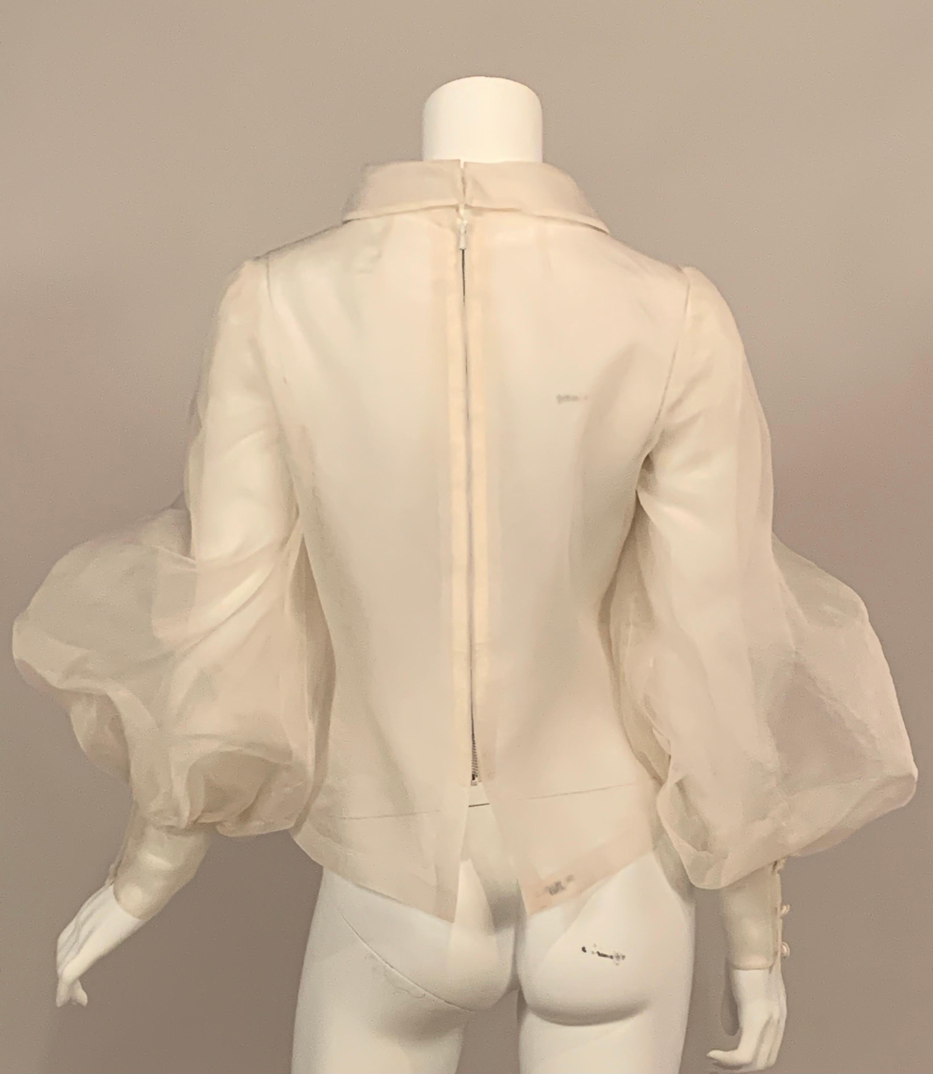 Sybil Connolly Couture Sheer White Silk Organza Blouse with Very Full Sleeves 1
