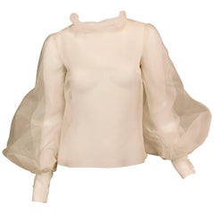 Sybil Connolly Couture Sheer White Silk Organza Blouse with Very Full Sleeves