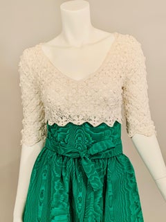 Sybil Connolly Couture Two Piece Dress  Irish Lace and Kelly Green Silk