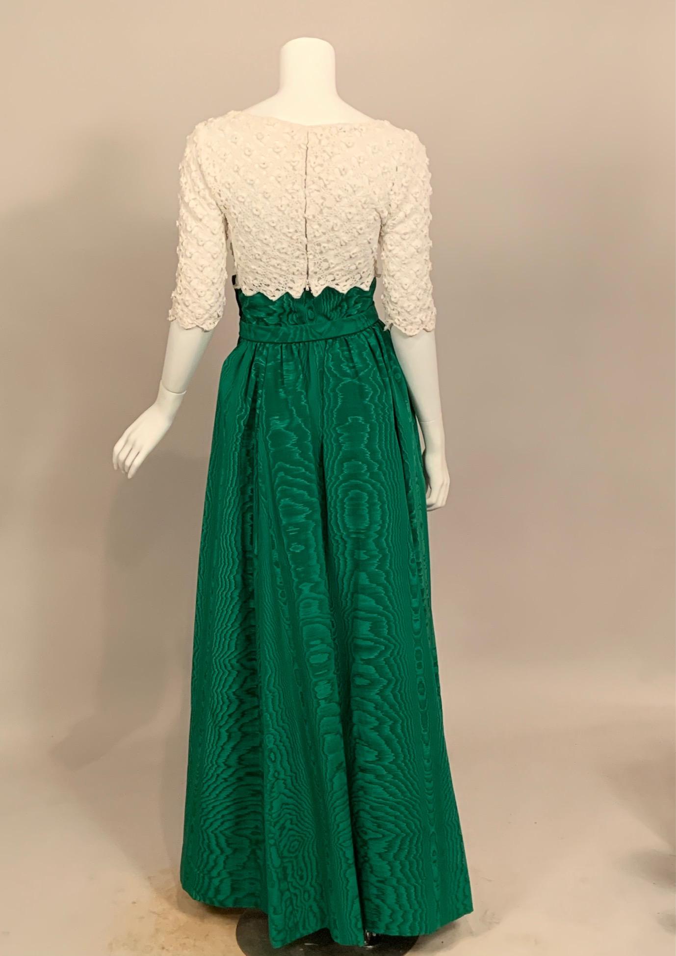 Women's Sybil Connolly Couture Two Piece Dress  Irish Lace and Kelly Green Silk 