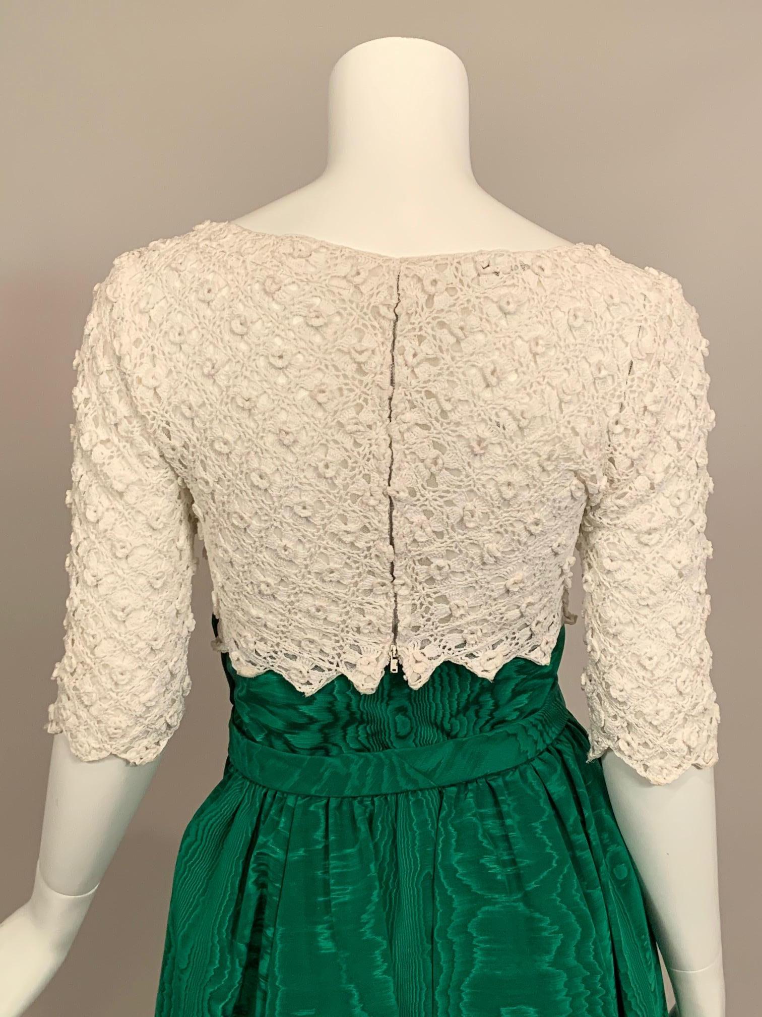Sybil Connolly Couture Two Piece Dress  Irish Lace and Kelly Green Silk  1
