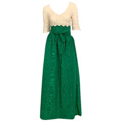 Sybil Connolly Couture Two Piece Dress  Irish Lace and Kelly Green Silk 