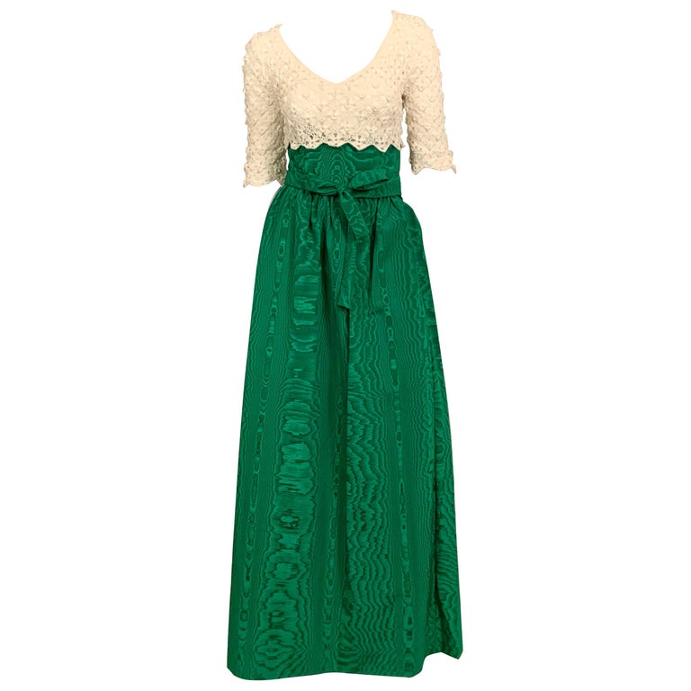 Sybil Connolly Couture Two Piece Dress Irish Lace and Kelly Green Silk ...