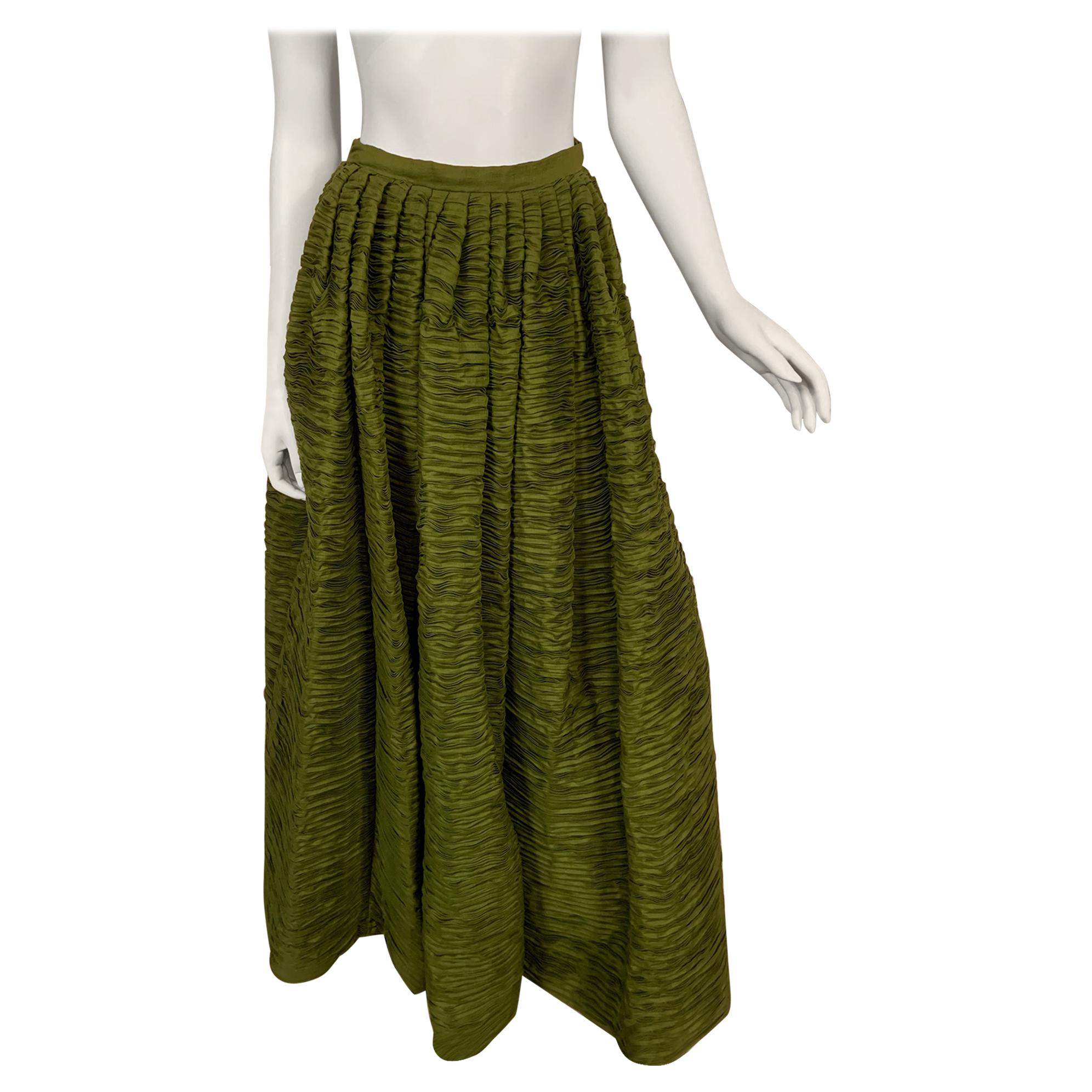 Sybil Connolly Haute Couture Olive Green Hand Pleated Linen Evening Skirt 