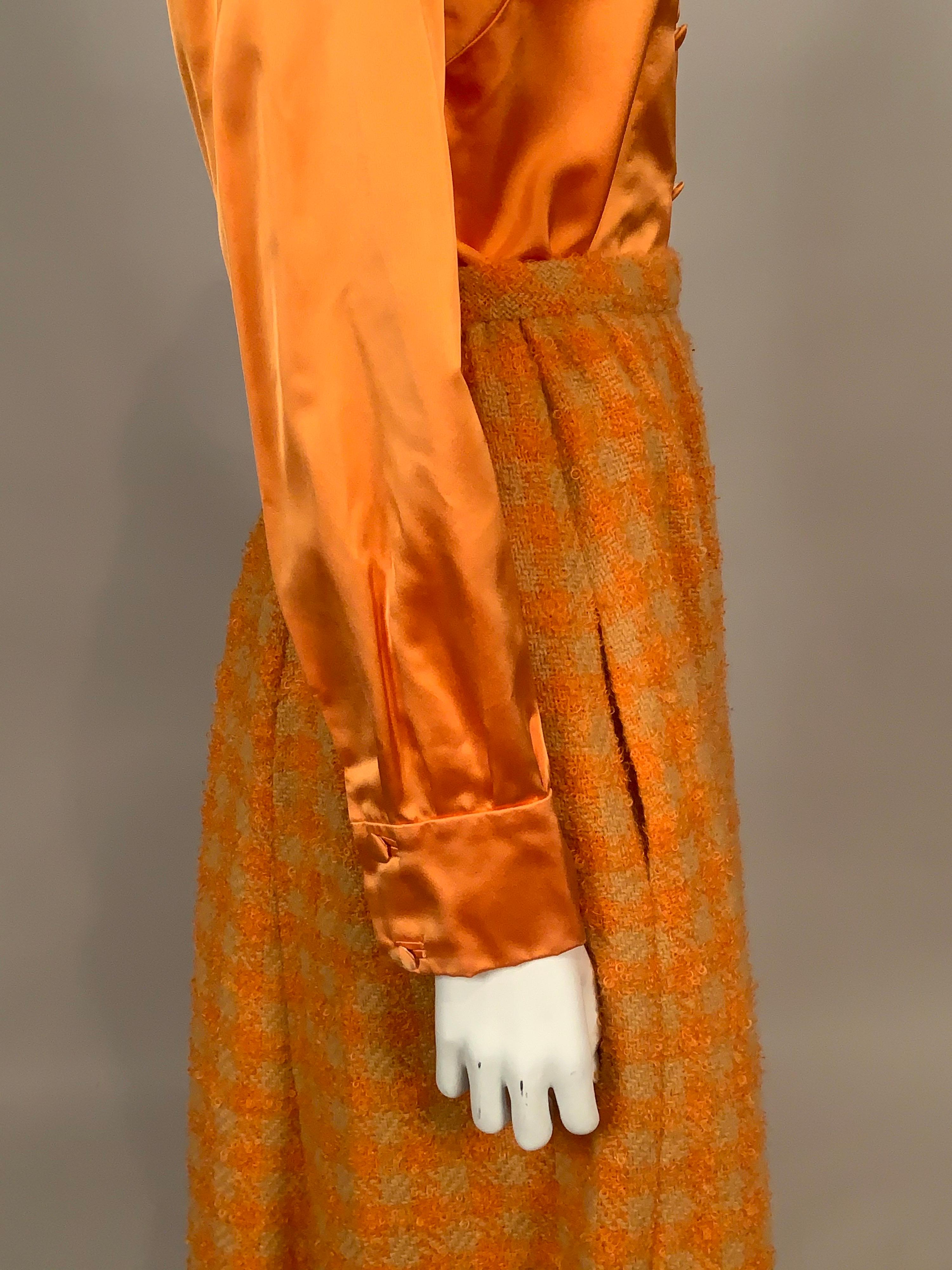 Orange Sybil Connolly Haute Couture Silk Satin Blouse and Hand Loomed Irish Wool Skirt