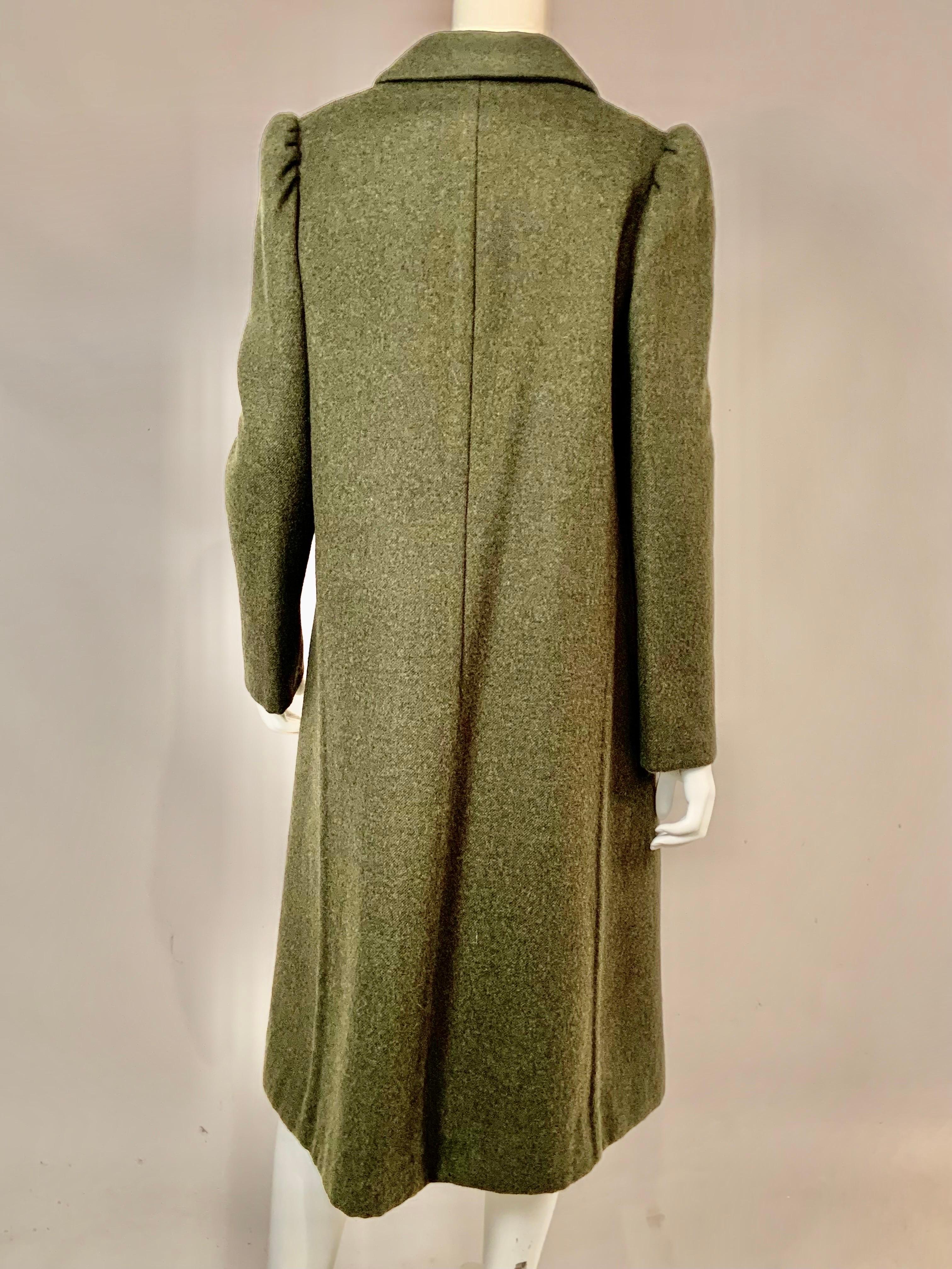Sybil Connolly Irish Couture Double Faced Loden Green and Plaid Wool Coat For Sale 1