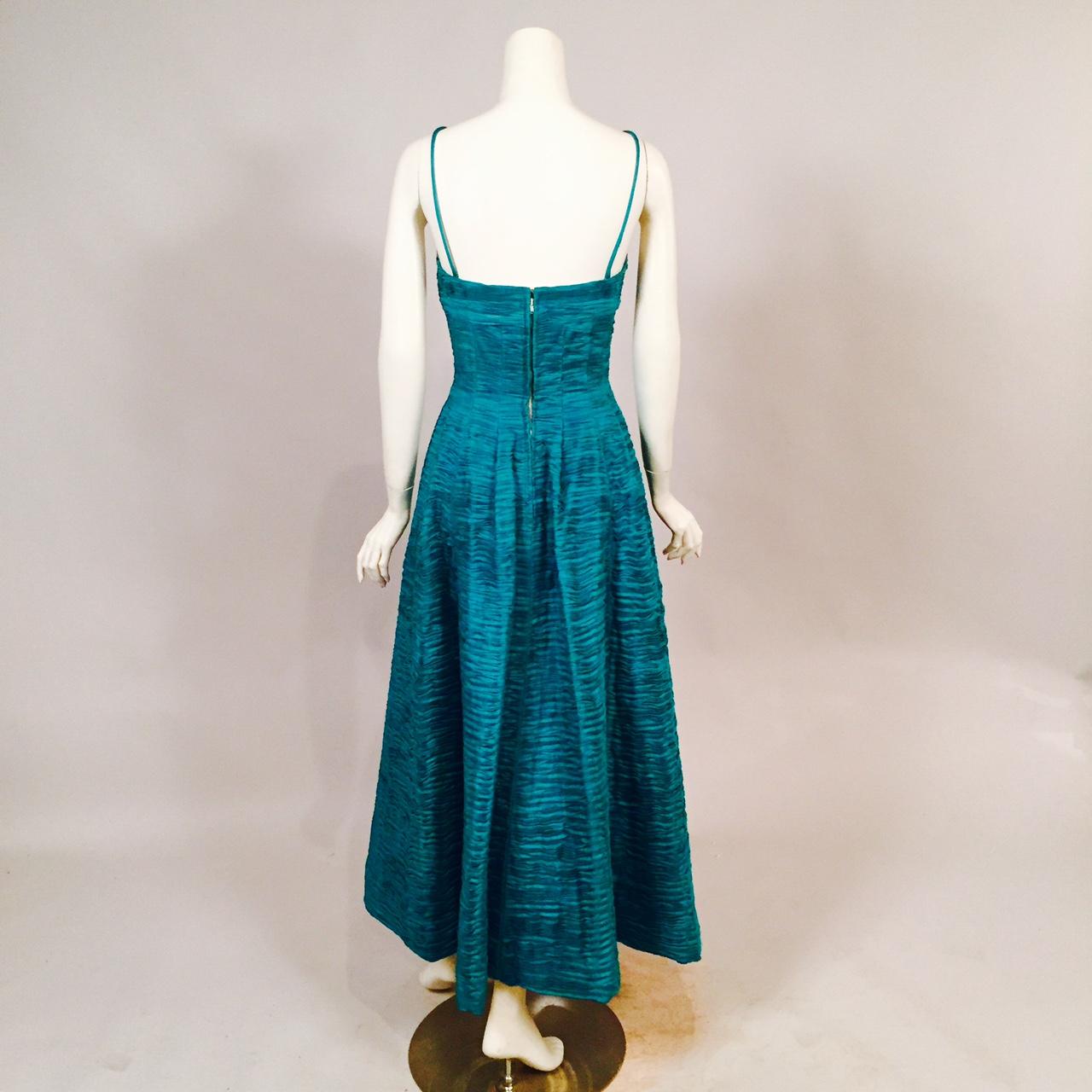 Sybil Connolly Pleated Linen Strapless Evening Dress In Good Condition In New Hope, PA