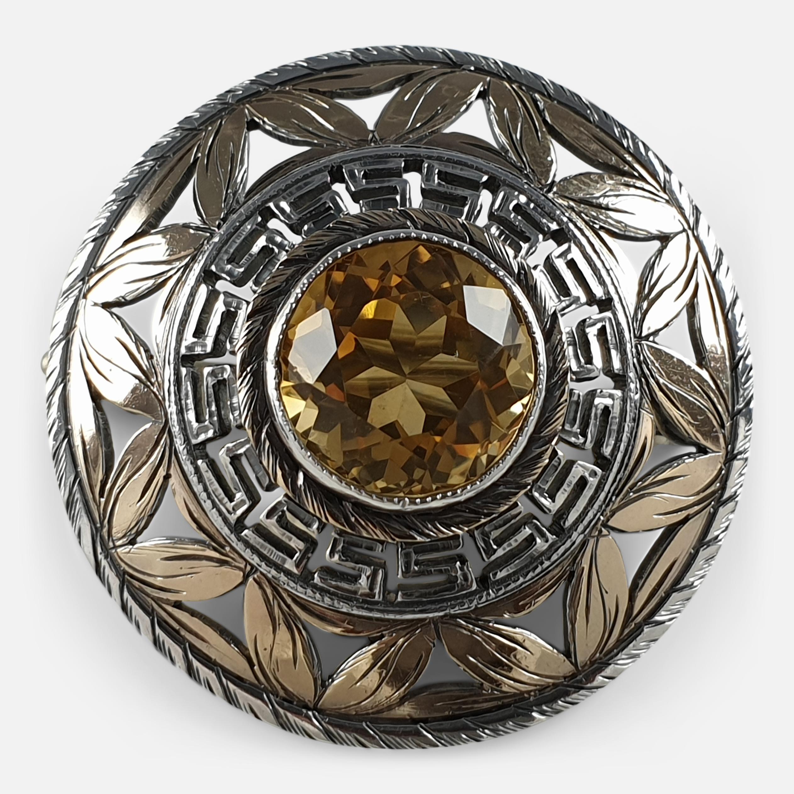 Women's or Men's Sterling Silver Gilt and Citrine Target Brooch, Sibyl Dunlop, 1965 For Sale