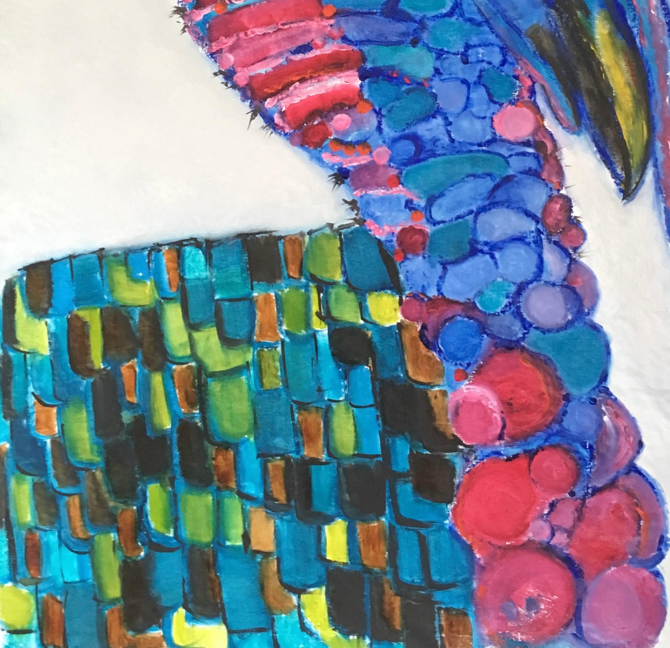 El Aceite de Pavo Contemporáneo de Brillante Colorido Irradia con Patrones de Joya - Portrait Painting Gris de Sybil Fix