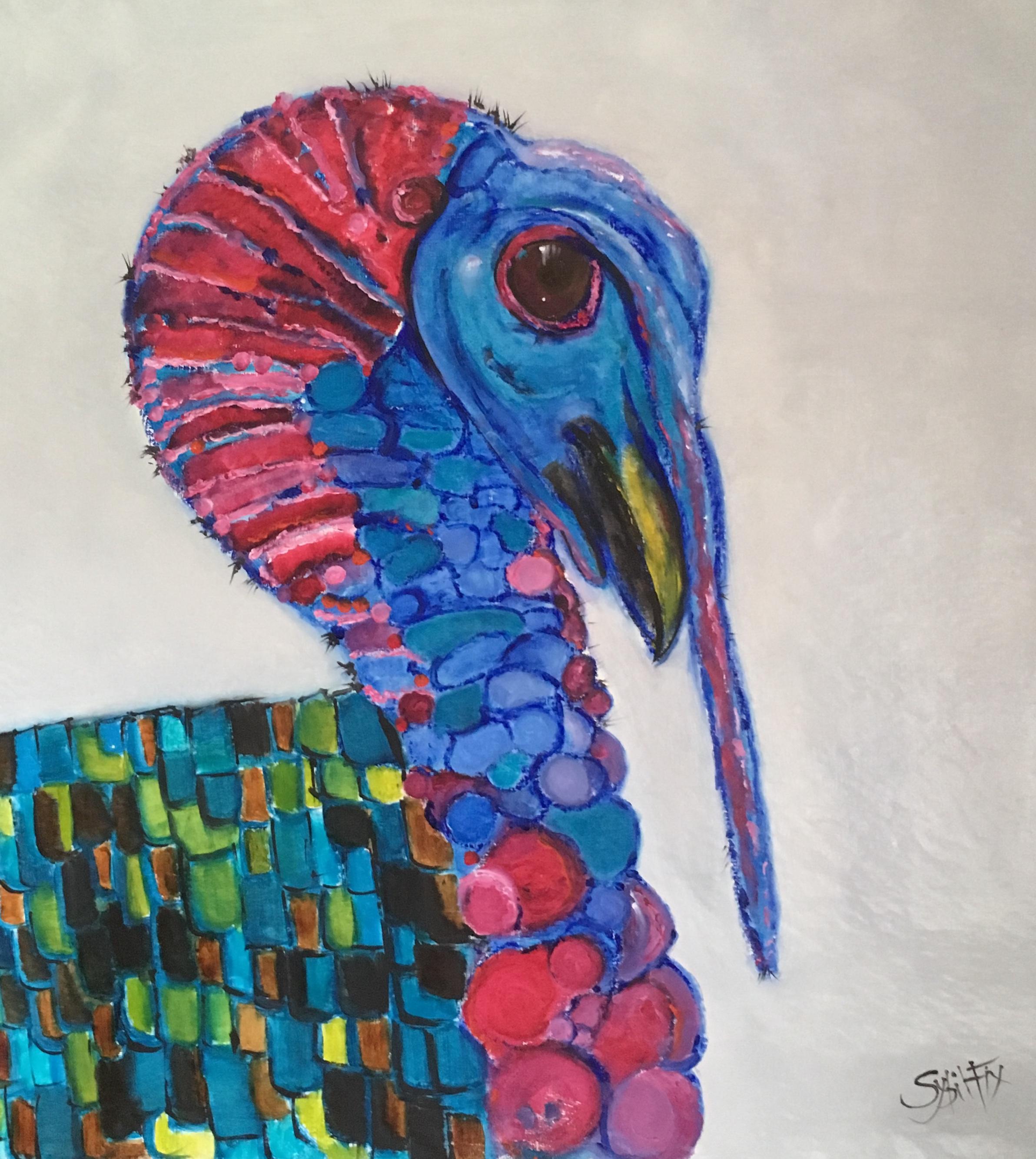 Portrait Painting de Sybil Fix - El Aceite de Pavo Contemporáneo de Brillante Colorido Irradia con Patrones de Joya