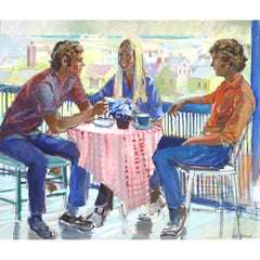 Students on Porch, Overlooking Harbor - Nantucket