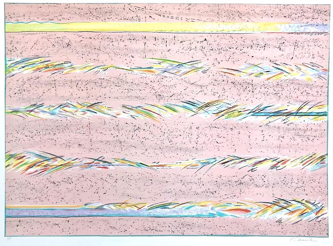 DREAMFIELDS I : PINK, lithographie dessinée à la main, dessin abstrait pastel - Print de Sybil Kleinrock