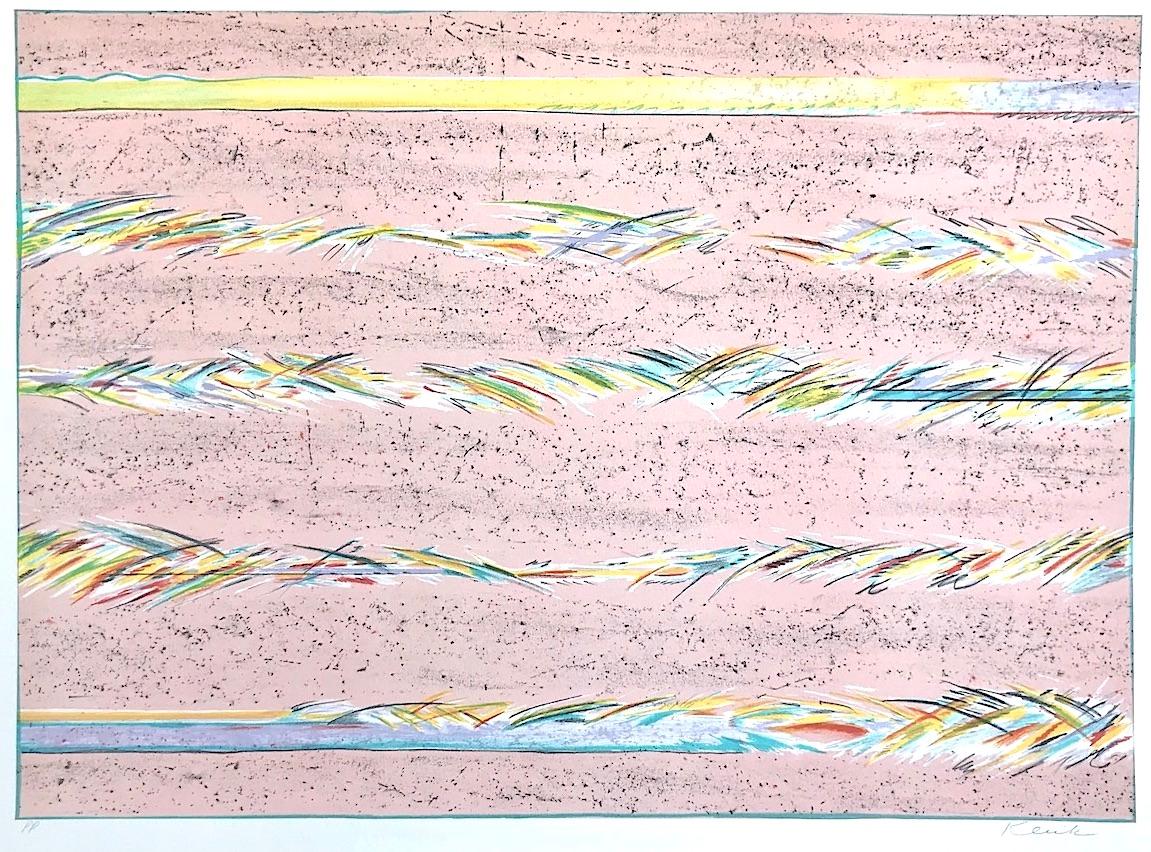 DREAMFIELDS I: PINK, Hand Drawn Lithograph, Pastel Abstract Drawing - Print by Sybil Kleinrock