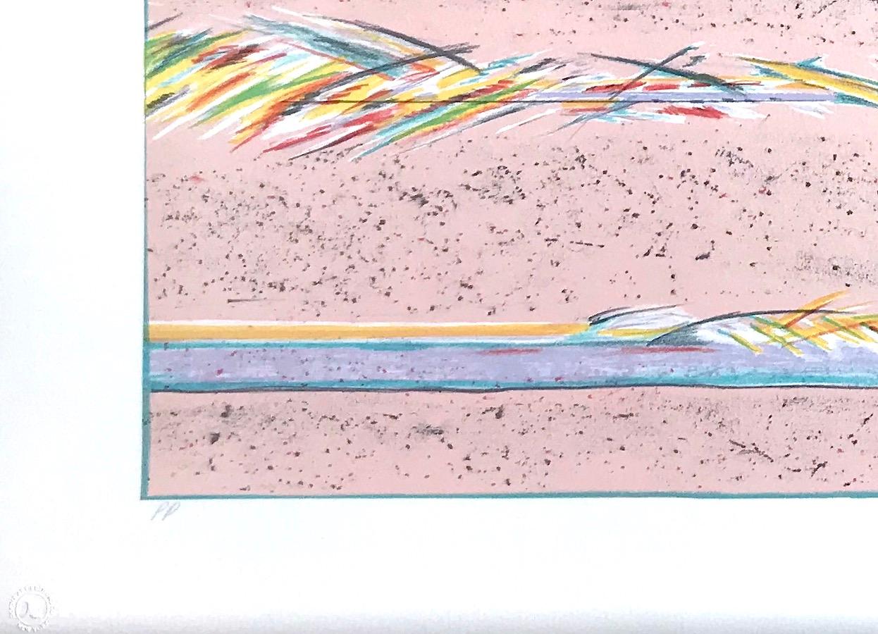 DREAMFIELDS I: PINK, Hand Drawn Lithograph, Pastel Abstract Drawing - Beige Print par Sybil Kleinrock