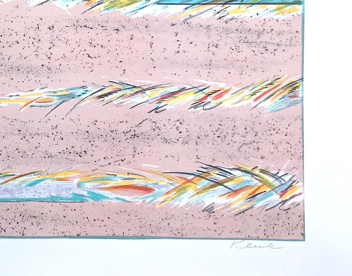 DREAMFIELDS I : PINK, lithographie dessinée à la main, dessin abstrait pastel - Beige Print par Sybil Kleinrock
