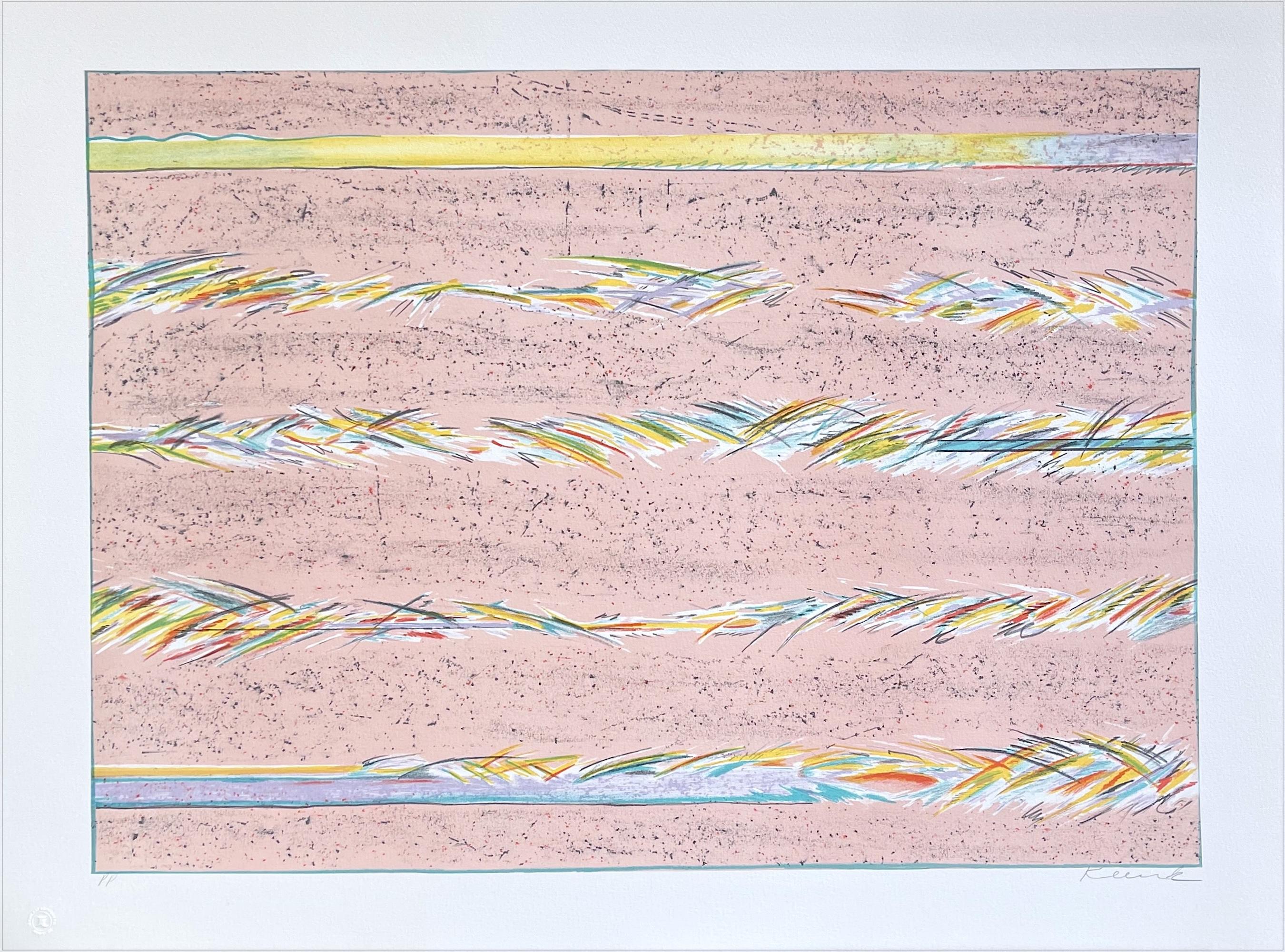 DREAMFIELDS I : PINK, lithographie dessinée à la main, dessin abstrait pastel