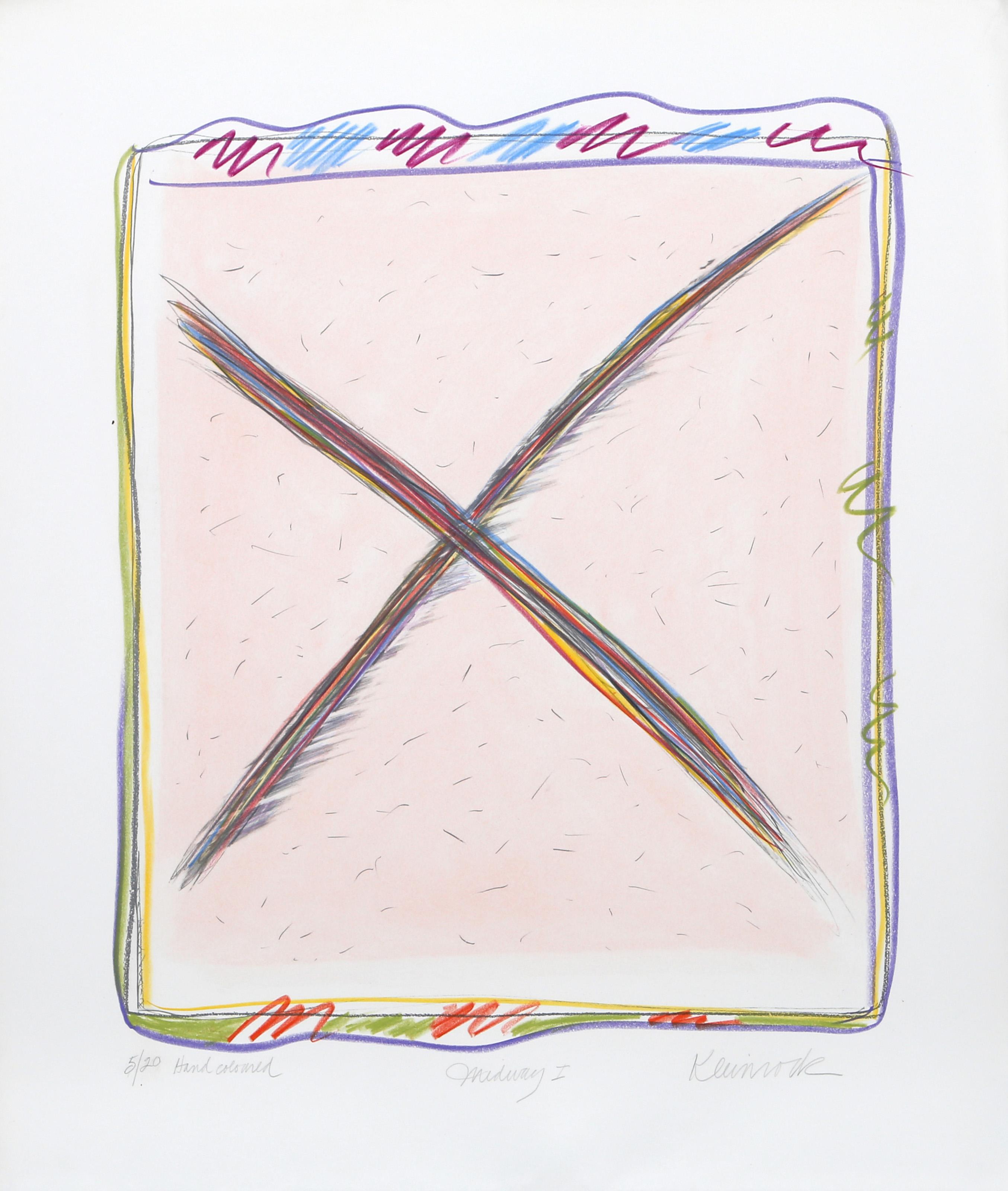 Midway I-A, lithographie abstraite coloriée à la main de Sybil Kleinrock