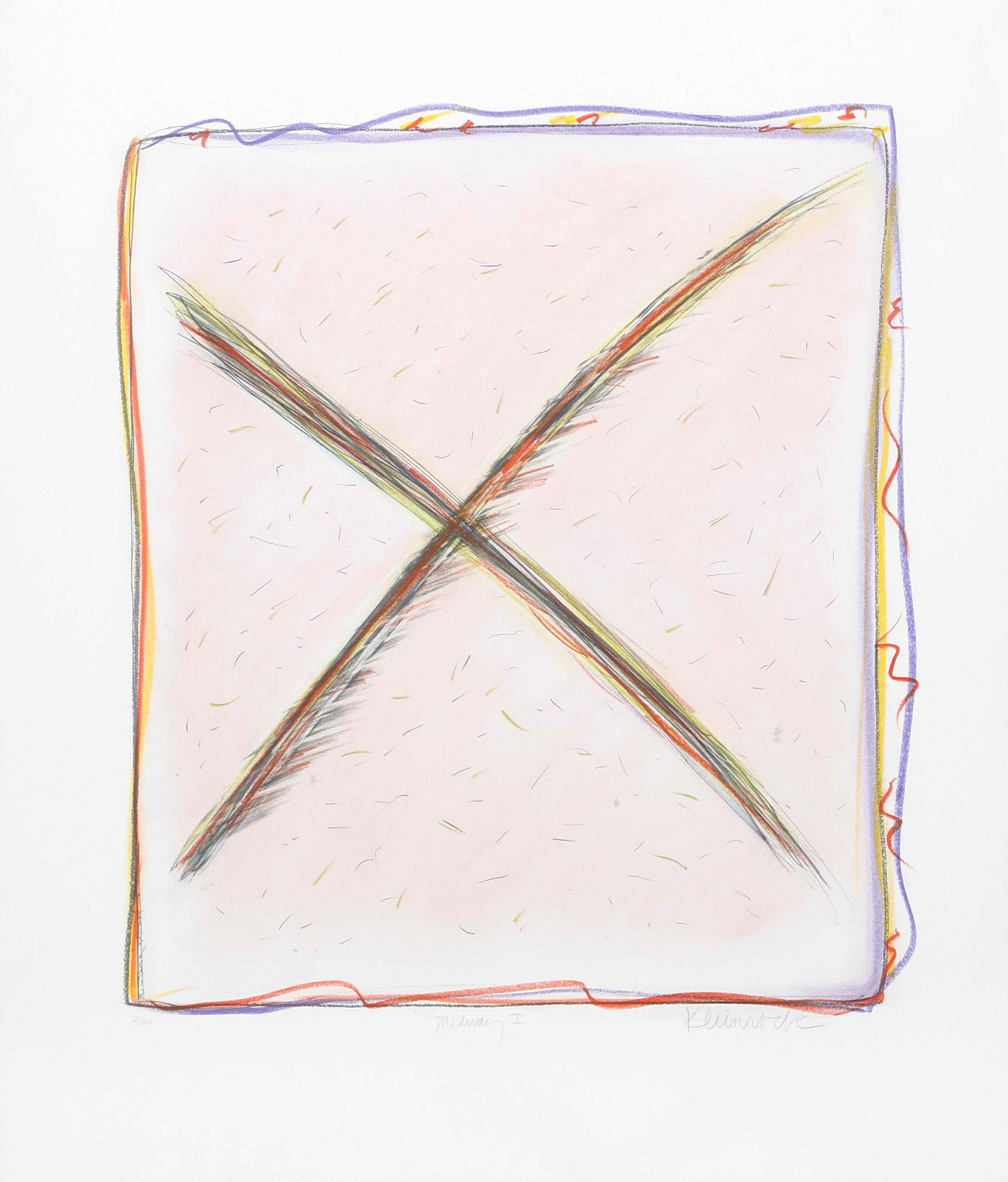 Midway I-B, lithographie abstraite coloriée à la main de Sybil Kleinrock