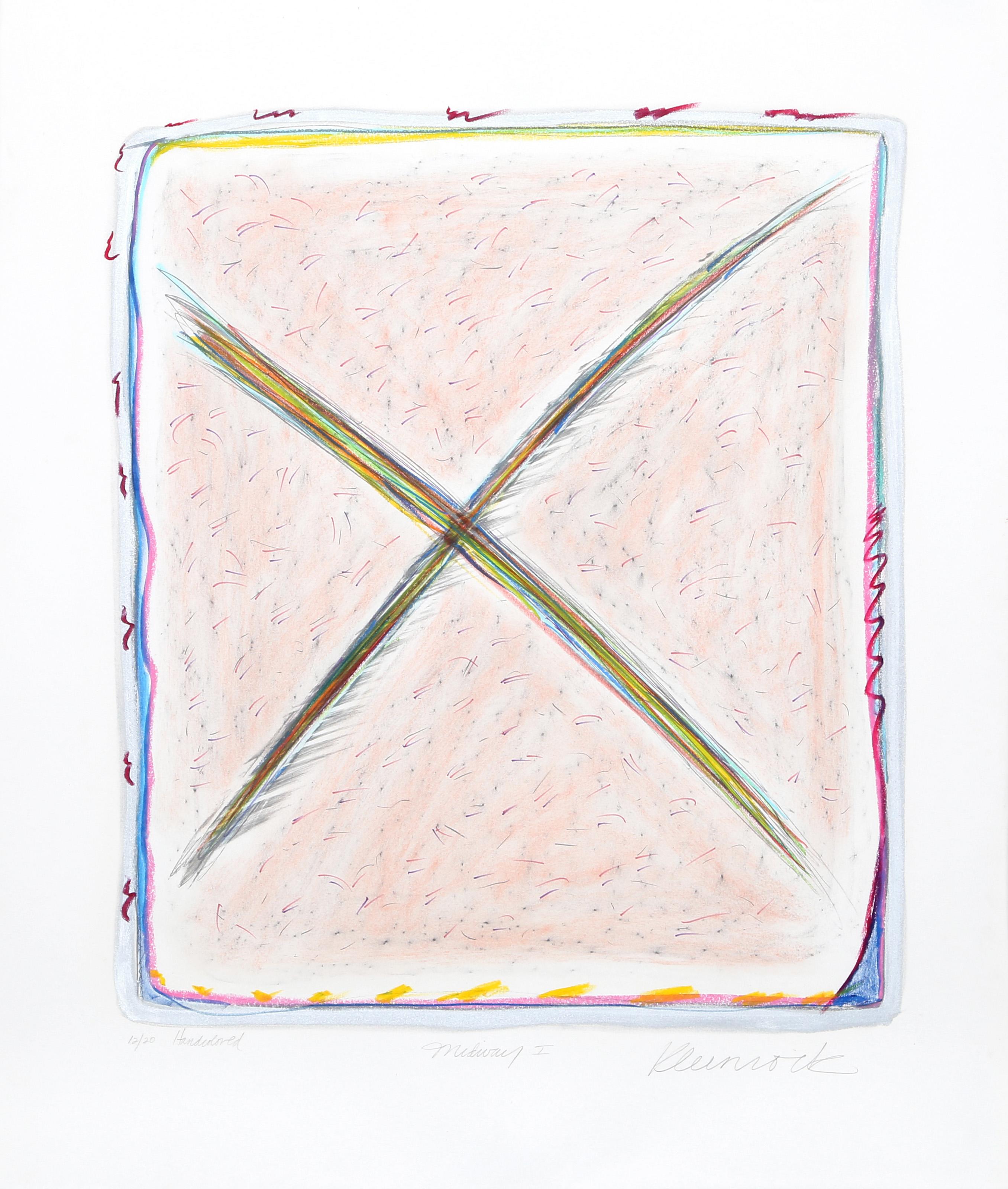 A.I.C, lithographie abstraite coloriée à la main de Sybil Kleinrock.