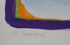 Midway I-D, Litografía abstracta coloreada a mano de Sybil Kleinrock